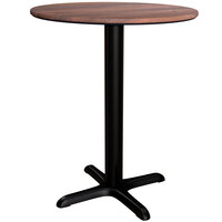 Lancaster Table & Seating Excalibur 32" Round Standard Height Table with Textured Walnut Finish and Cross Base Plate