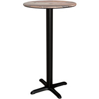 Lancaster Table & Seating Excalibur Round Bar Height Table with Textured Mixed Plank Finish and Cross Base Plate