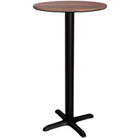 Lancaster Table & Seating Excalibur Round Bar Height Table with Textured Walnut Finish and Cross Base Plate