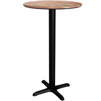 Lancaster Table & Seating Excalibur 32" Round Bar Height Table with Textured Yukon Oak Finish and Cross Base Plate