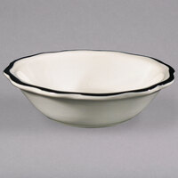 CAC 5 oz. Seville Ivory (American White) Scalloped Edge China Fruit / Monkey Dish with Black Band - 36/Case