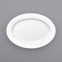 International Tableware BL-41 Bristol 13 1/2" x 9 3/4" Oval Bright White Wide Rim Porcelain Platter - 12/Case