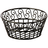 American Metalcraft BLSB93 Ironworks Black Wrought Iron Round Scroll Bread Basket - 9" x 3 5/8"