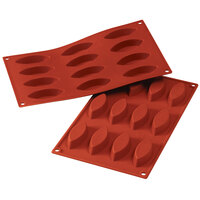 Silikomart SF038 SiliconFLEX 12 Compartment Medium Boat Silicone Baking Mold - 2 13/16" x 1 3/16" x 9/16" Cavities