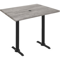 Holland Bar Stool OD211EB-42BWOD3048GRYSTNU EnduroTop 30" x 48" Greystone Wood Laminate Outdoor / Indoor Bar Height Table with End Column Base and Umbrella Hole