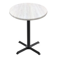 Holland Bar Stool OD211-3036BWOD30RWA EnduroTop 30" Round White Ash Wood Laminate Outdoor / Indoor Counter Height Table with Cross Base