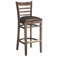 Lancaster Table & Seating Vintage Finish Wood Ladder Back Bar Stool with Dark Brown Vinyl Seat