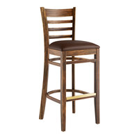 Lancaster Table & Seating Vintage Finish Wood Ladder Back Bar Stool with Dark Brown Vinyl Seat