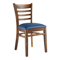 Lancaster Table & Seating Vintage Finish Wood Ladder Back Chair with Navy Vinyl Seat