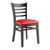 Lancaster Table & Seating Black Finish Wood Ladder Back Chair with Red Vinyl Seat - Assembled