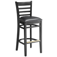 Lancaster Table & Seating Black Finish Wood Ladder Back Bar Stool with Black Vinyl Seat