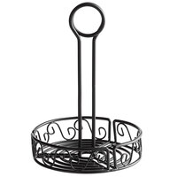 American Metalcraft WBCC6 Black Round Wrought Iron Scroll Design Condiment Caddy - 6 1/4" x 9"