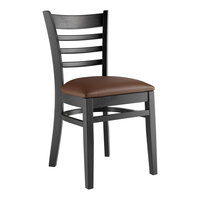Lancaster Table & Seating Black Finish Wood Ladder Back Chair with Dark Brown Vinyl Seat - Assembled