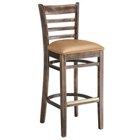 Lancaster Table & Seating Vintage Finish Wood Ladder Back Bar Stool with Light Brown Vinyl Seat