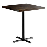 Lancaster Table & Seating 36" Square Bar Height Wood Butcher Block Table with Espresso Finish and Cast Iron Cross Base Plate