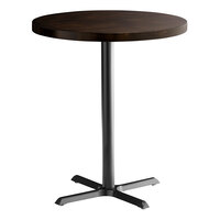 Lancaster Table & Seating 36" Round Bar Height Wood Butcher Block Table with Espresso Finish and Cast Iron Cross Base Plate