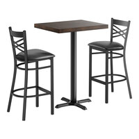 Lancaster Table & Seating 24" x 30" Bar Height Wood Butcher Block Table with 2 Cross Back Chairs - Espresso