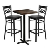 Lancaster Table & Seating 24" Square Bar Height Wood Butcher Block Table with 2 Cross Back Chairs - Espresso