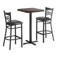 Lancaster Table & Seating 24" Square Bar Height Wood Butcher Block Table with 2 Cross Back Chairs - Espresso