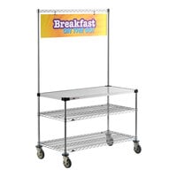 Metro GG2448 24" x 48" Stainless Steel Workstation and Serving Cart with "Breakfast On the Go" Sign