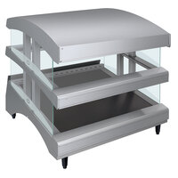 Hatco GR3SDS-27DCT Glossy Gray Glo-Ray 27" Slanted Double Shelf Heated Glass Merchandising Warmer with Curved Top - 120V, 1340W
