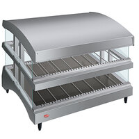 Hatco GR3SDS-33DCT Glossy Gray Glo-Ray 33" Slanted Double Shelf Heated Glass Merchandising Warmer with Curved Top - 120V, 1747W