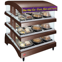 Hatco GR3SDS-27TCT Copper Glo-Ray 27" Slanted Triple Shelf Heated Glass Merchandising Warmer with Curved Top - 120/208-240V, 2095W