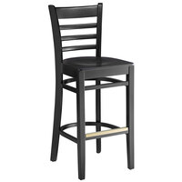 Lancaster Table & Seating Black Finish Wood Ladder Back Bar Stool with Black Wood Seat