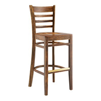 Lancaster Table & Seating Vintage Finish Wood Ladder Back Bar Stool with Vintage Wood Seat - Assembled