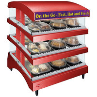 Hatco GR3SDS-27TCT Red Glo-Ray 27" Slanted Triple Shelf Heated Glass Merchandising Warmer with Curved Top - 120/208-240V, 2095W
