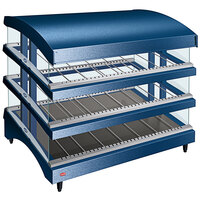 Hatco GR3SDS-39TCT Navy Glo-Ray 39" Slanted Triple Shelf Heated Glass Merchandising Warmer with Curved Top - 120/208-240V, 3310W