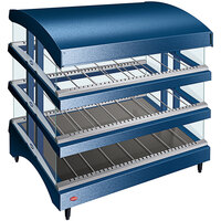 Hatco GR3SDS-33TCT Navy Glo-Ray 33" Slanted Triple Shelf Heated Glass Merchandising Warmer with Curved Top - 120/208-240V, 2723W
