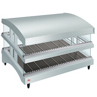 Hatco GR3SDS-39DCT White Glo-Ray 39" Slanted Double Shelf Heated Glass Merchandising Warmer with Curved Top - 120/208-240V, 2130W