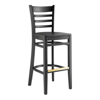 Lancaster Table & Seating Black Finish Wood Ladder Back Bar Stool with Black Wood Seat - Assembled
