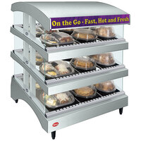 Hatco GR3SDS-27TCT White Glo-Ray 27" Slanted Triple Shelf Heated Glass Merchandising Warmer with Curved Top - 120/208-240V, 2095W