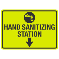 "Hand Sanitizing Station" Engineer-Grade Reflective Black / Yellow Aluminum Sign with Down Arrow and Symbol - 14" x 10"