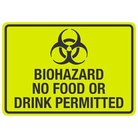 Lavex "Biohazard / No Food Or Drink Permitted" Engineer-Grade Reflective Black / Yellow Aluminum Sign with Symbol - 14" x 10"