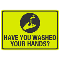 "Have You Washed Your Hands?" Engineer-Grade Reflective Black / Yellow Aluminum Sign with Symbol - 14" x 10"