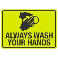 "Always Wash Your Hands" Engineer-Grade Reflective Black / Yellow Aluminum Sign with Symbol - 14" x 10"