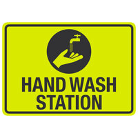 "Hand Wash Station" Engineer-Grade Reflective Black / Yellow Aluminum Sign with Symbol - 14" x 10"