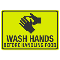 "Wash Hands Before Handling Food" Engineer-Grade Reflective Black / Yellow Decal with Symbol - 10" x 7"