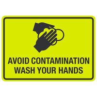 "Avoid Contamination / Wash Your Hands" Engineer-Grade Reflective Black / Yellow Aluminum Sign with Symbol - 14" x 10"