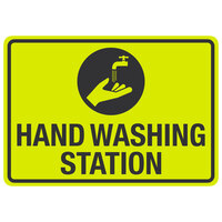 "Hand Washing Station" Engineer-Grade Reflective Black / Yellow Aluminum Sign with Symbol - 14" x 10"