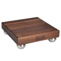 John Boos & Co. WAL-9SS 9" x 9" x 1 1/2" Black Walnut Wood Display Cutting Board with Stainless Steel Bun Feet