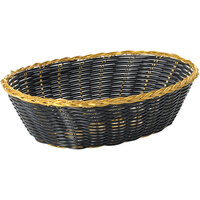 Tablecraft 975B 9" x 6 1/2" x 2 1/2" Oval Black Polypropylene Basket with Metallic Gold Vinyl Trim - 12/Pack