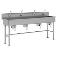 Advance Tabco FC-FM-80KV 16-Gauge Multi-Station Hand Sink with 8" Deep Bowl and 4 Knee Valve Faucets - 80" x 19 1/2"