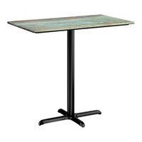 Lancaster Table & Seating Excalibur 28" x 48" Rectangular Bar Height Table with Textured Canyon Painted Faux Metal Finish and Cross Base Plate
