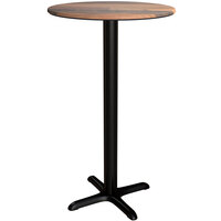 Lancaster Table & Seating Excalibur 32" Round Bar Height Table with Textured Farmhouse Finish and Cross Base Plate