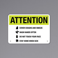 "Attention / Cover Coughs And Sneeze" Engineer-Grade Reflective Black / Yellow Aluminum Sign with Symbols - 14" x 10"