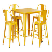 Lancaster Table & Seating Alloy Series 31 1/2" x 31 1/2" Citrine Yellow Bar Height Outdoor Table with 4 Cafe Barstools